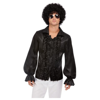 60's Ruffled Shirt, Black - Jokers Costume Mega Store