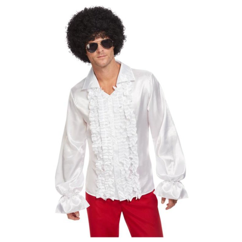 60's Ruffled Shirt, White - Jokers Costume Mega Store