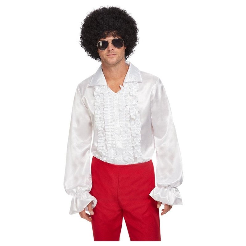 60's Ruffled Shirt, White - Jokers Costume Mega Store