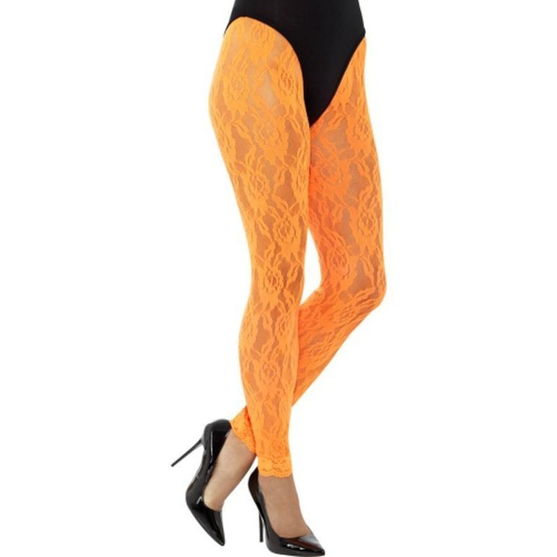 80s Lace Leggings, Neon Orange - Jokers Costume Mega Store
