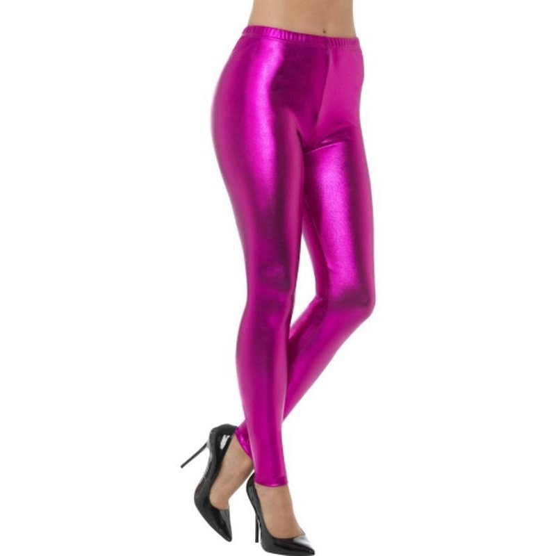 80s Metallic Disco Leggings - Pink - Jokers Costume Mega Store