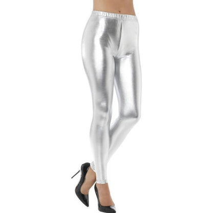 80s Metallic Disco Leggings - Silver - Jokers Costume Mega Store