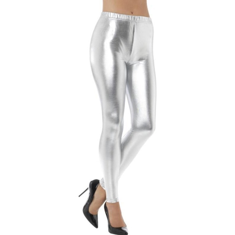 80s Metallic Disco Leggings - Silver - Jokers Costume Mega Store