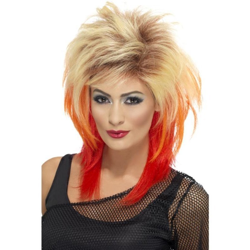 80s Mullet Wig, Blonde, with Red Streaks - Jokers Costume Mega Store