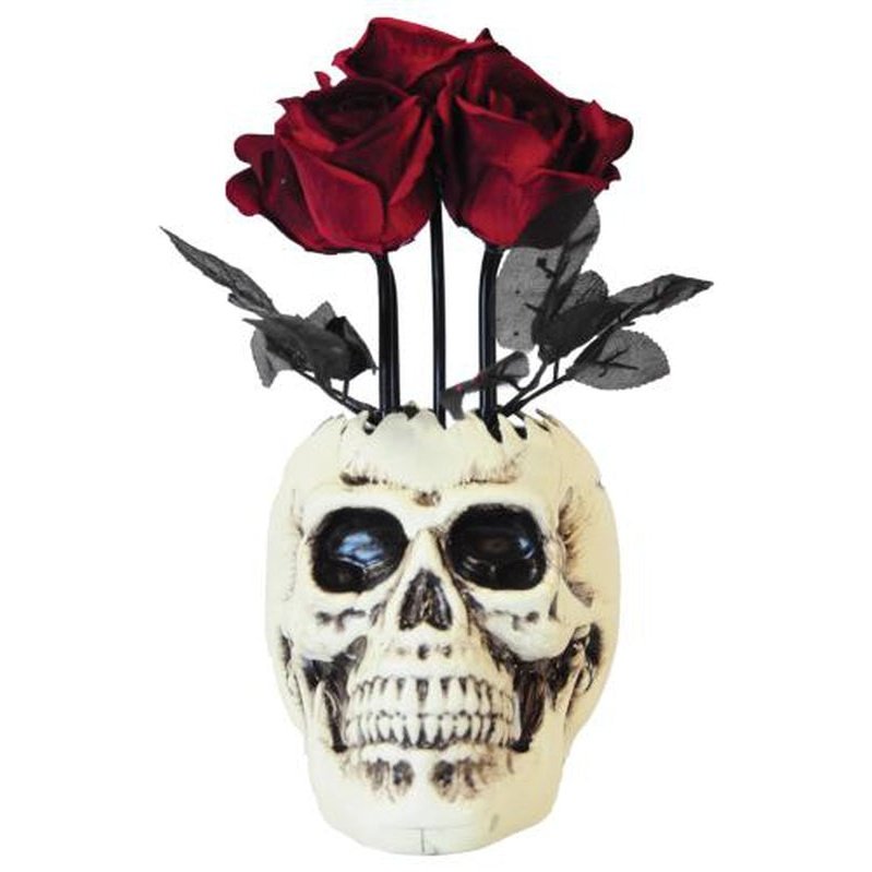 SKULL VASE W ROSES-Halloween Props and Decorations-Jokers Costume Mega Store