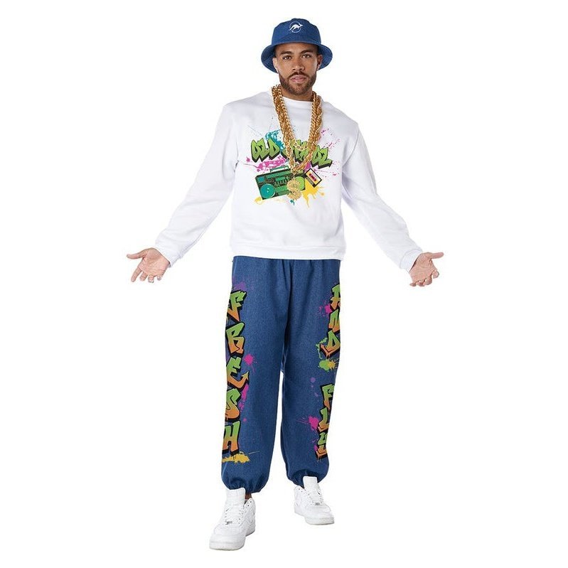 90's Hip Hop Adult Costume - Old Skool Top, Fly Pants, Hat | Jokers Costume Mega Store 90's Hip Hop Adult Costume - Old Skool Top, Fly Pants, Hat | Jokers Costume Mega Store