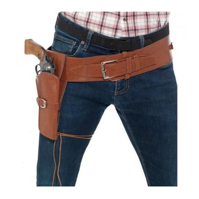 Adult Faux Leather Single Holster With Belt, Tan - Jokers Costume Mega Store