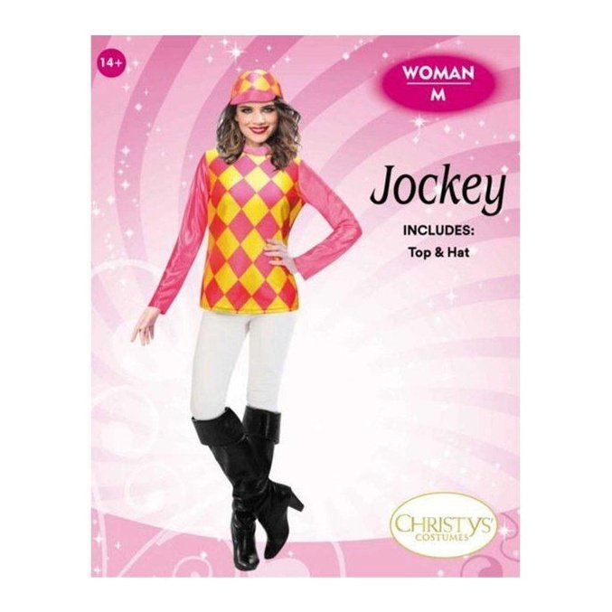 Adult Woman Pink And Yellow Jockey Costume - Jokers Costume Mega Store