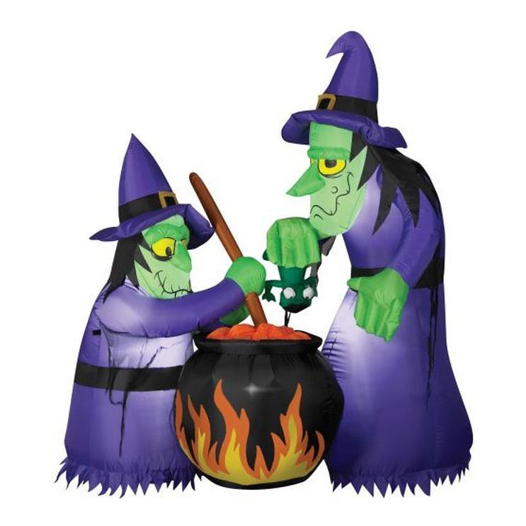 Airblown Double Bubble Witches With Cauldron Inflatable - Jokers Costume Mega Store