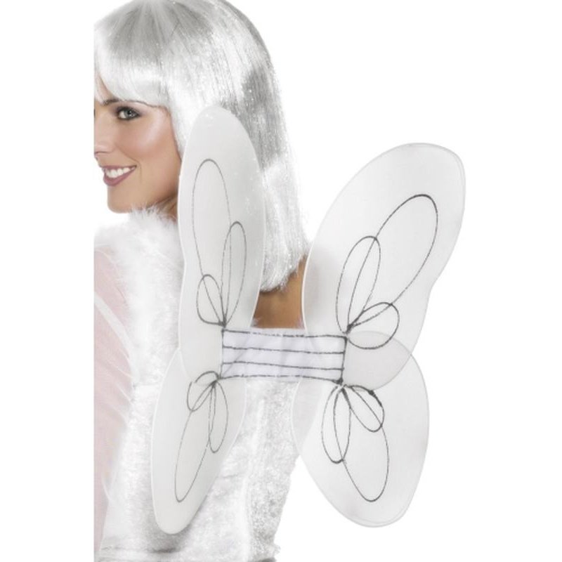 Angel Glitter Wings, White and Silver - Jokers Costume Mega Store