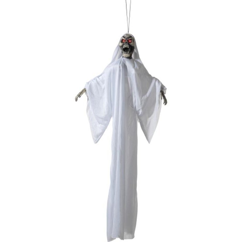 Animated Hanging Skeleton Decoration, White - Jokers Costume Mega Store