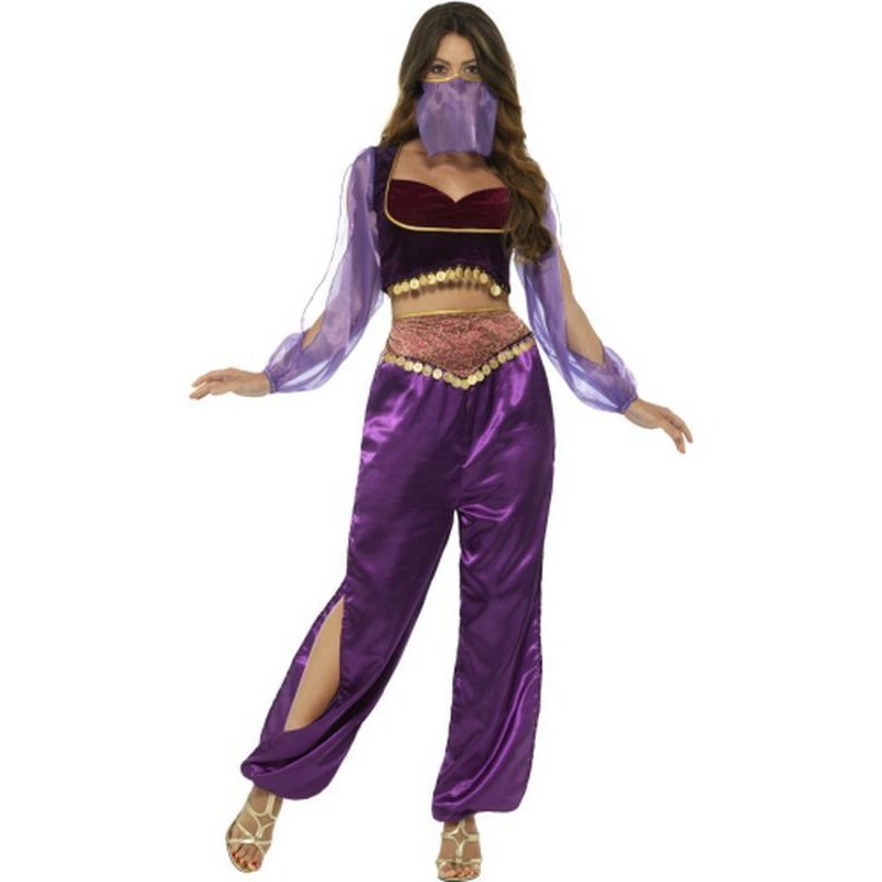 Arabian Princess Costume, Purple, with Trousers, Top & Face Veil - Jokers Costume Mega Store