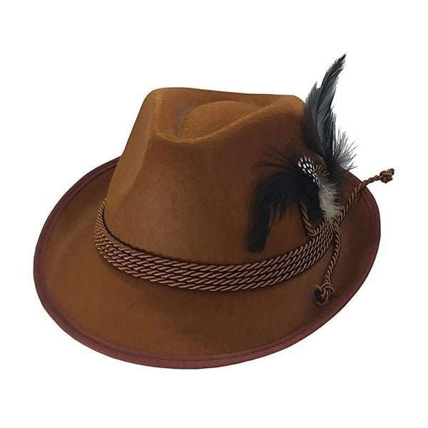 Bavarian Hat Brown With Cord And Feather - Jokers Costume Mega Store