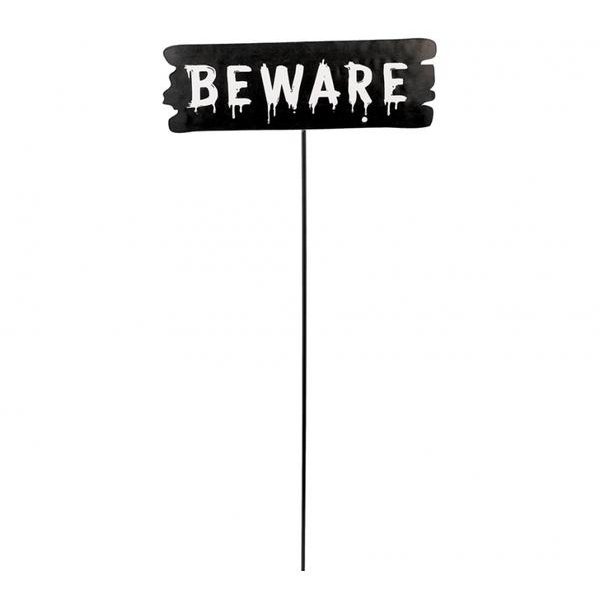 Beware Small Metal Yard Stake - Jokers Costume Mega Store