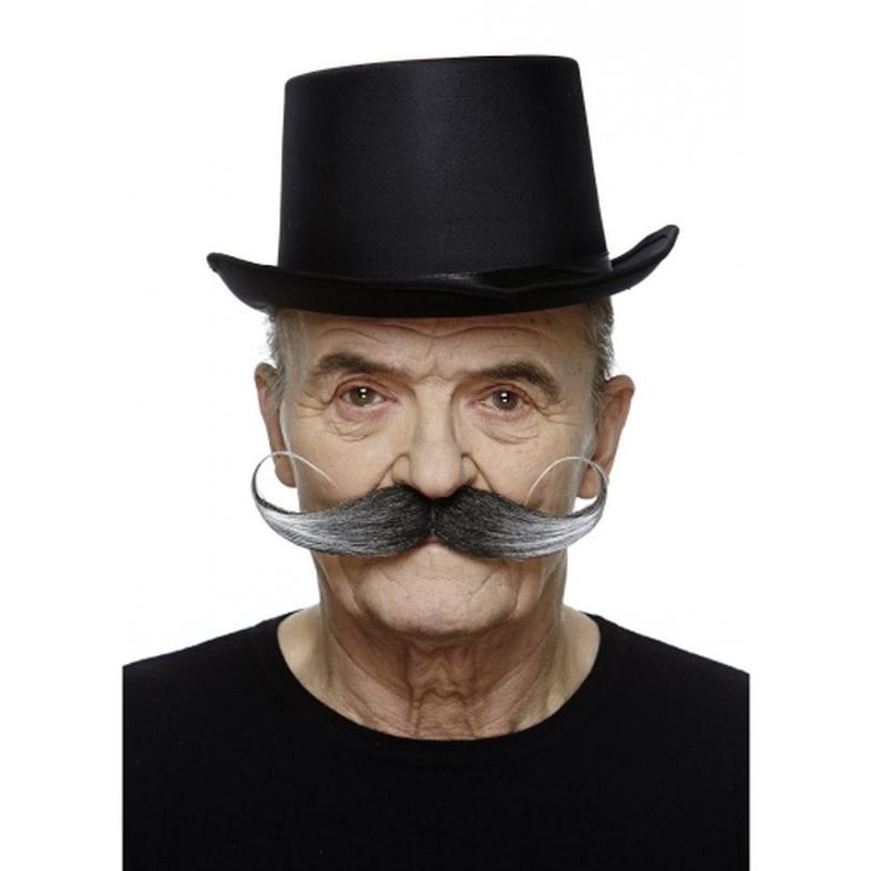 Black And Grey Long Handlebar Moustache - Jokers Costume Mega Store