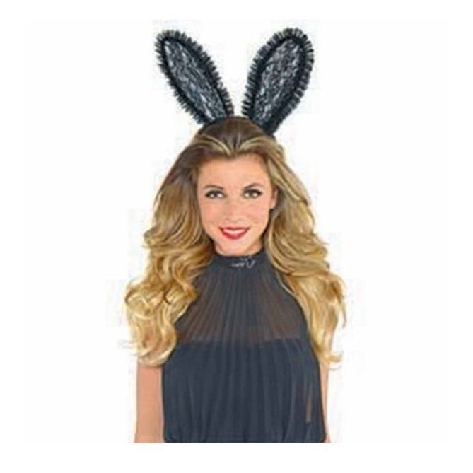 Black Lace Bunny Ears Headband - Jokers Costume Mega Store