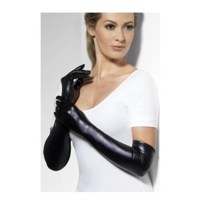 Black Wet Look Gloves - Jokers Costume Mega Store