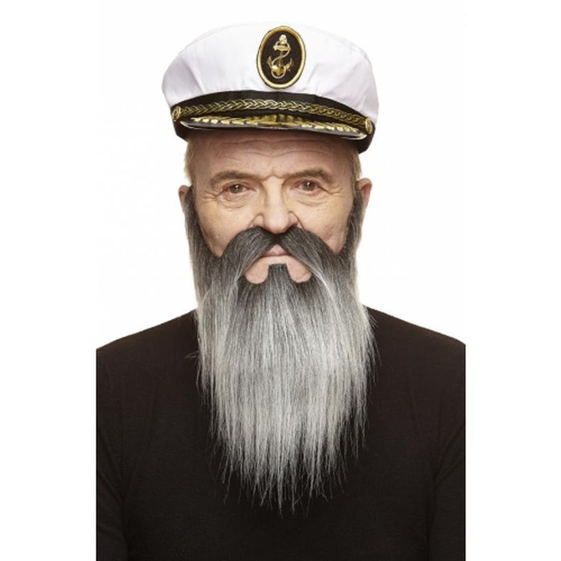 Black With Grey Old Captain Beard And Moustache - Jokers Costume Mega Store