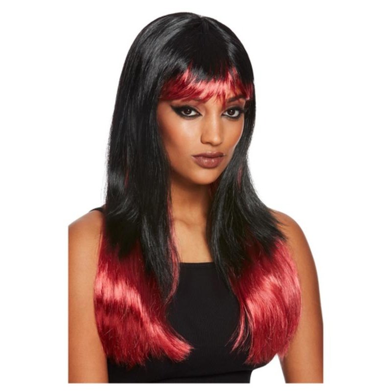 Bleeding Dip Dye Wig, Black & Red - Jokers Costume Mega Store