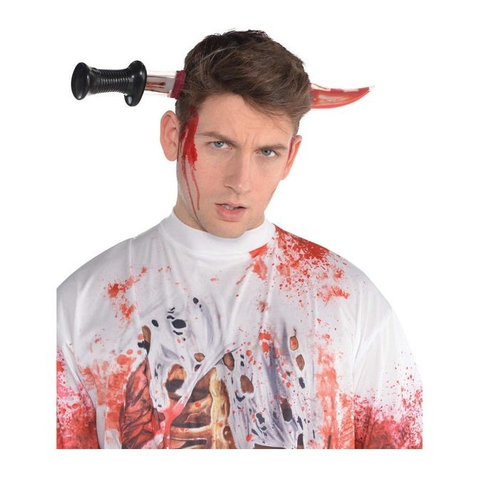 Bleeding Knife Through Head Headband - Jokers Costume Mega Store