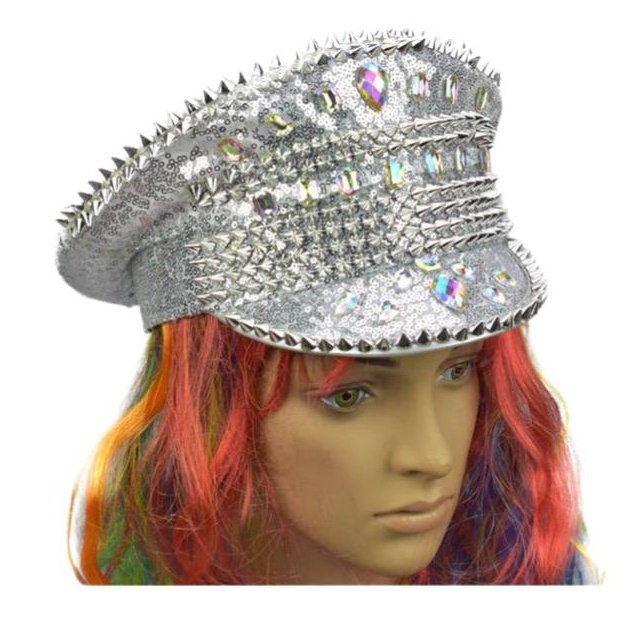 Burning Man Sequined Festival Hat Silver/ White - Jokers Costume Mega Store