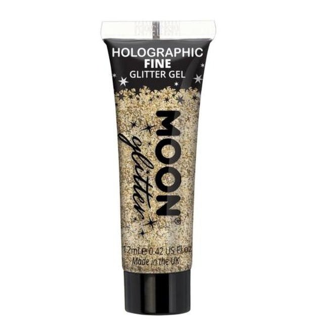 Moon Glitter Holographic Fine Glitter Gel, Gold, Single-Make up and Special FX-Jokers Costume Mega Store