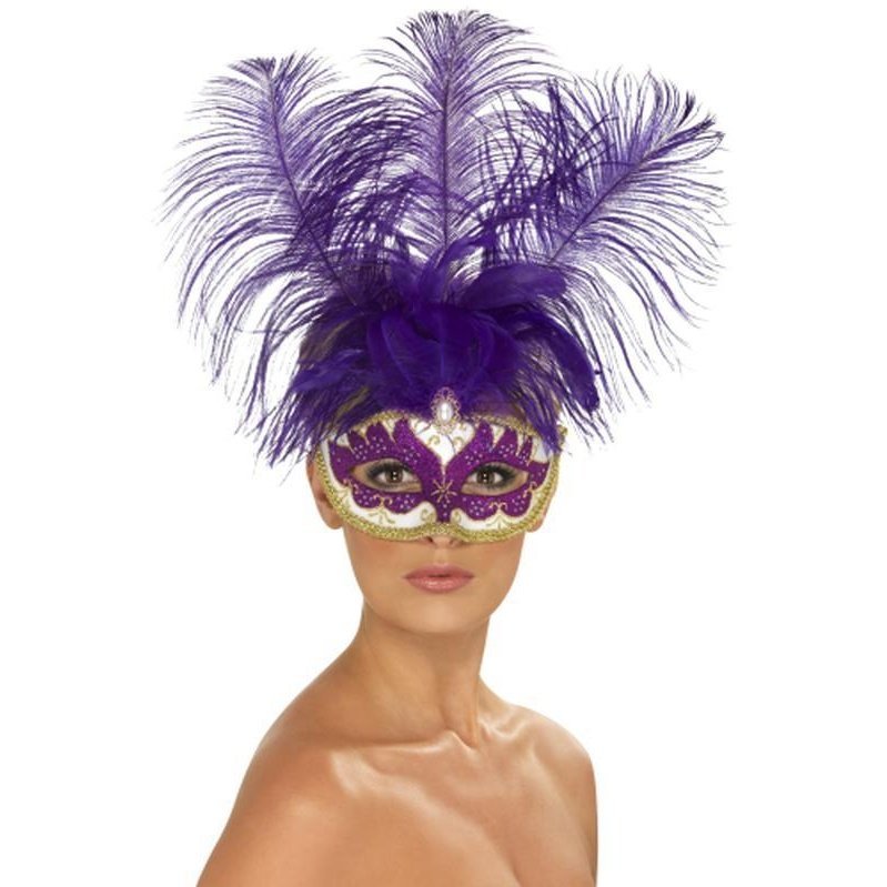 Can Can Beauty Eyemask With Feather - Jokers Costume Mega Store