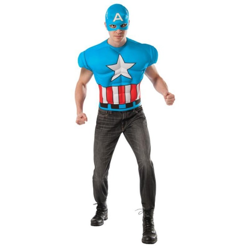 Captain America Muscle Chest Shirt Size Std - Jokers Costume Mega Store