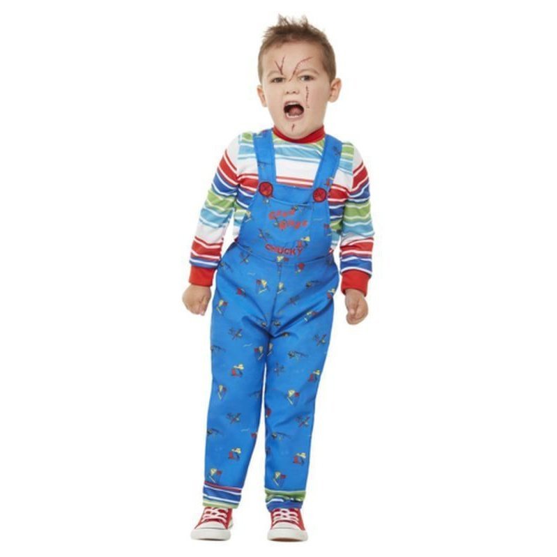 Chucky Costume, Blue, Top & Printed Dungarees - Jokers Costume Mega Store