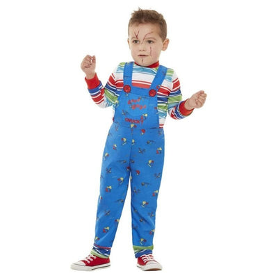 Chucky Costume, Blue, Top & Printed Dungarees - Jokers Costume Mega Store