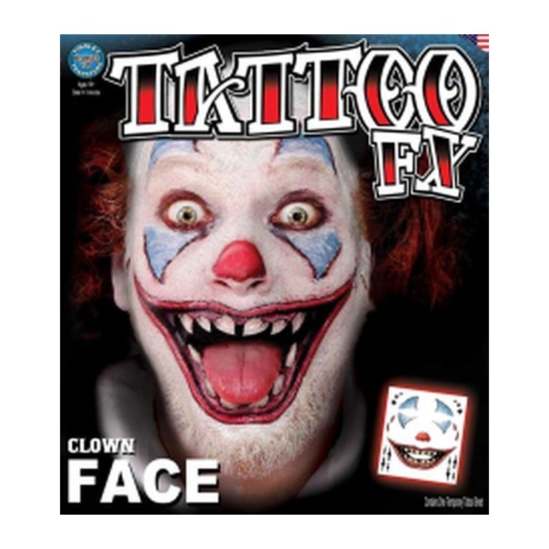 Clown Face - Full Face Temporary Tattoo - Jokers Costume Mega Store