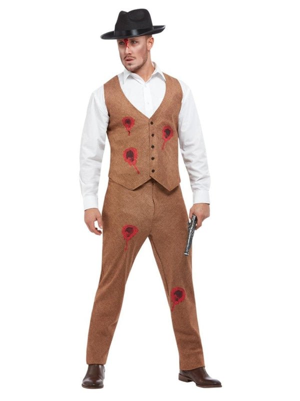 Clyde Zombie Gangster Costume, Brown - Jokers Costume Mega Store