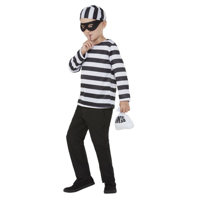 Convict Costume, Black & White, Eyemask, Hat & Swag Bag - Jokers Costume Mega Store