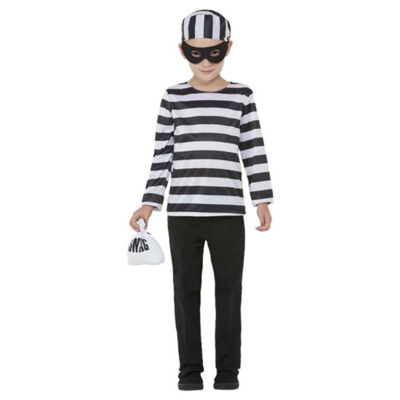 Convict Costume, Black & White, Eyemask, Hat & Swag Bag - Jokers Costume Mega Store