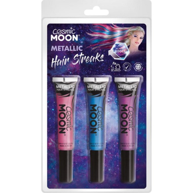 Cos Moon Metallic Hair Streaks, Pink, Purple, Blue-Make up and Special FX-Jokers Costume Mega Store