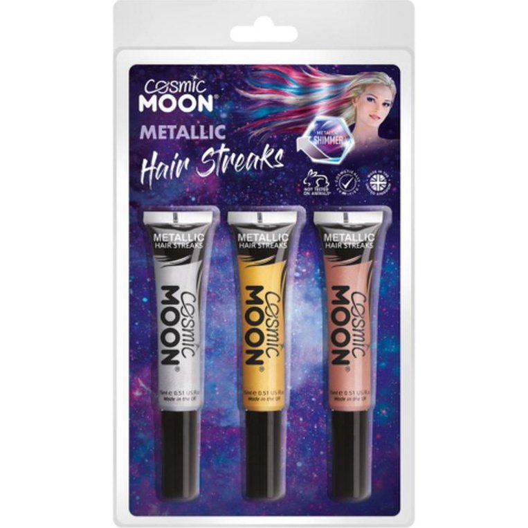 Cos Moon Metallic Hair Streaks, Silver, Gold, Rose Gold-Make up and Special FX-Jokers Costume Mega Store