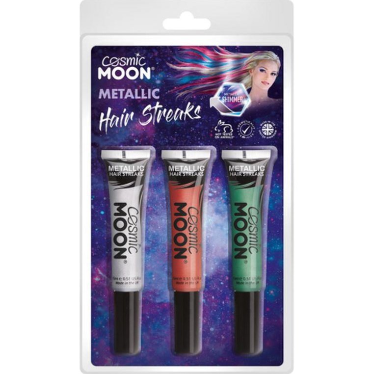 Cos Moon Metallic Hair Streaks, Silver, Red, Green-Make up and Special FX-Jokers Costume Mega Store