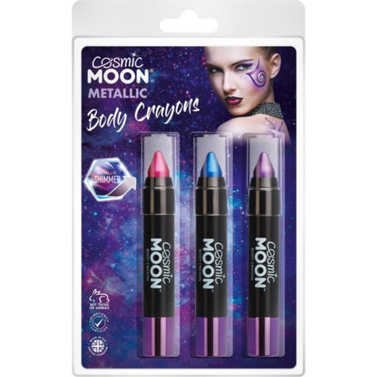 Cosmic Moon Metallic Body Crayons, Purple, Blue & Pink-Make up and Special FX-Jokers Costume Mega Store