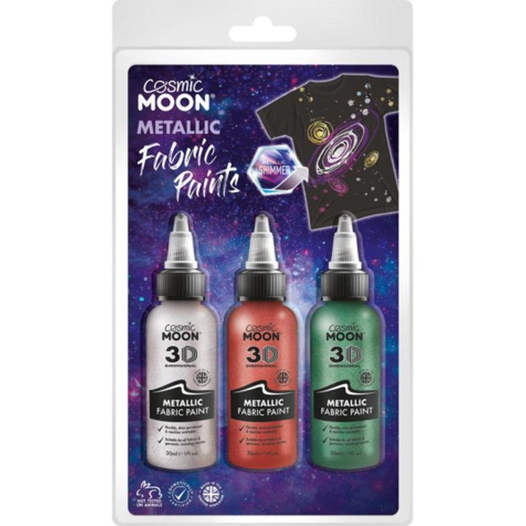 Cosmic Moon Metallic Fabric Paint, Silver, Red, Green-Make up and Special FX-Jokers Costume Mega Store
