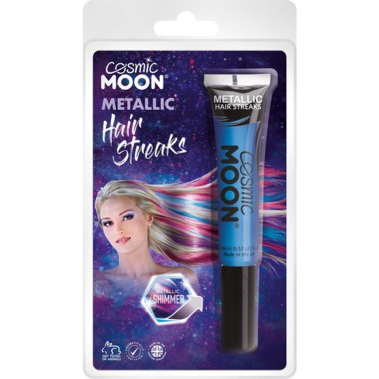 Cosmic Moon Metallic Hair Streaks, Blue, Clamshell-Make up and Special FX-Jokers Costume Mega Store