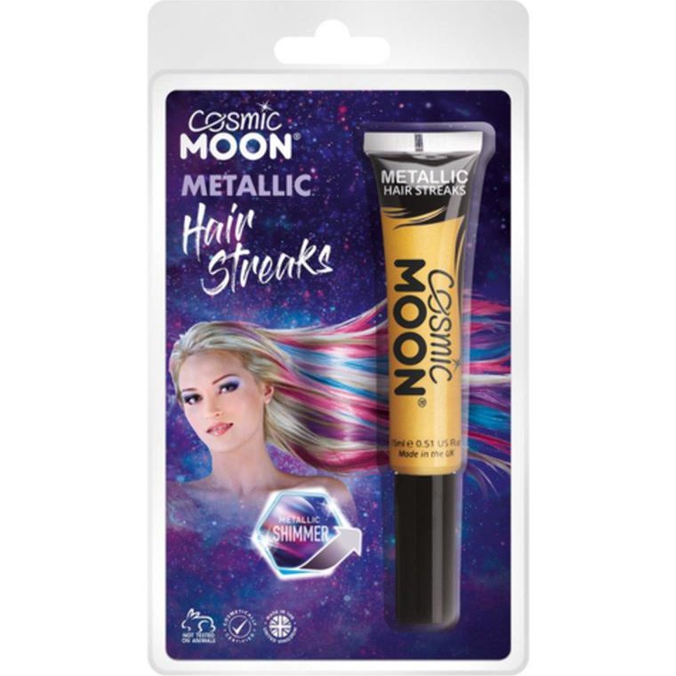 Cosmic Moon Metallic Hair Streaks, Gold, Clamshell-Make up and Special FX-Jokers Costume Mega Store