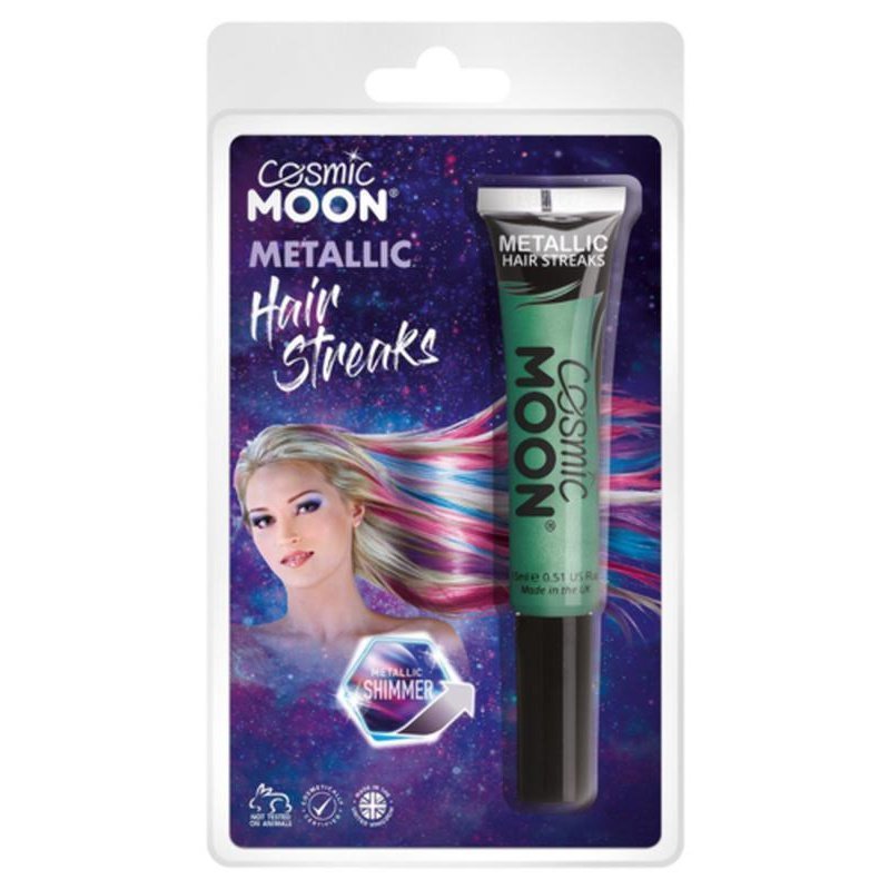 Cosmic Moon Metallic Hair Streaks, Green, Clamshell-Make up and Special FX-Jokers Costume Mega Store