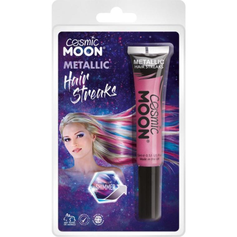 Cosmic Moon Metallic Hair Streaks, Pink, Clamshell-Make up and Special FX-Jokers Costume Mega Store