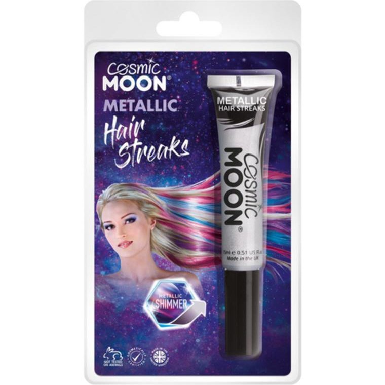 Cosmic Moon Metallic Hair Streaks, Silver, Clamshell-Make up and Special FX-Jokers Costume Mega Store