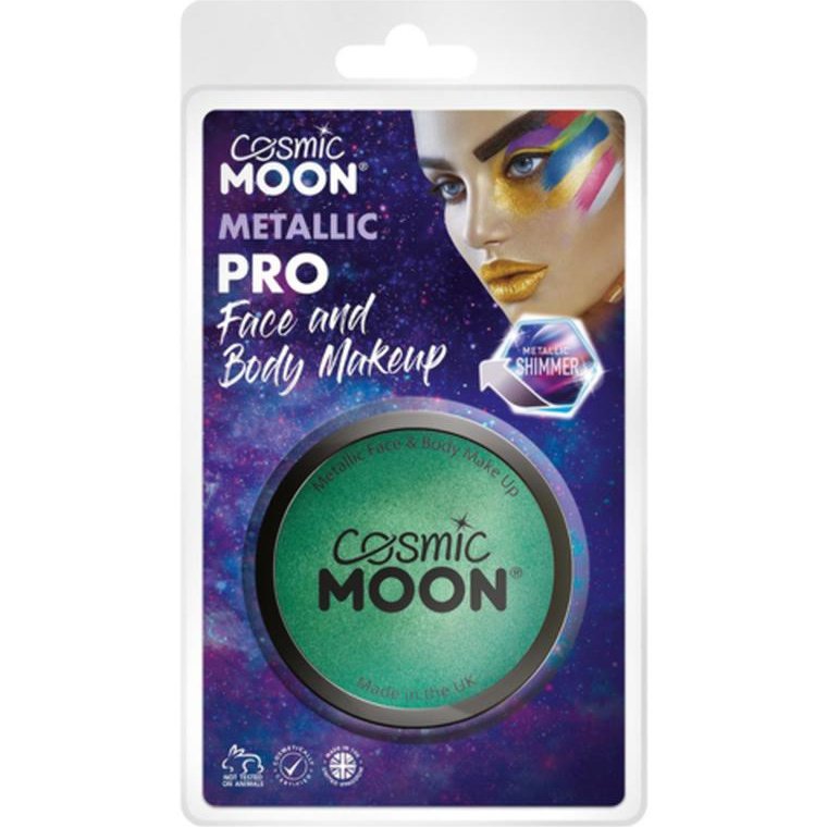 Cosmic Moon Metallic Pro Face Paint Cake Pots, Greeen, Clamshell-Make up and Special FX-Jokers Costume Mega Store