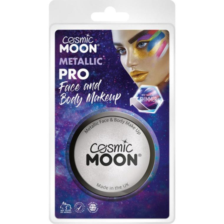 Cosmic Moon Metallic Pro Face Paint Cake Pots, Silver, Clamshell-Make up and Special FX-Jokers Costume Mega Store