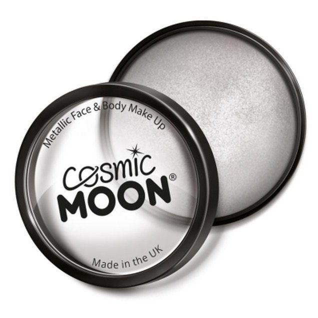 Cosmic Moon Metallic Pro Face Paint Cake Pots, Silver-Make up and Special FX-Jokers Costume Mega Store