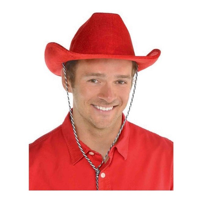 Cowboy Velour Hat Red - Jokers Costume Mega Store