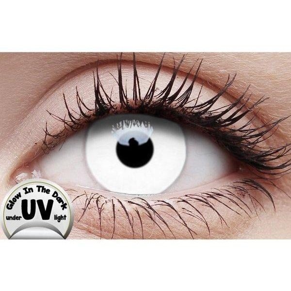 Crazy Lens Contacts - UV Glow White - Jokers Costume Mega Store