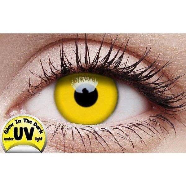 Crazy Lens Contacts - UV Glow Yellow - Jokers Costume Mega Store